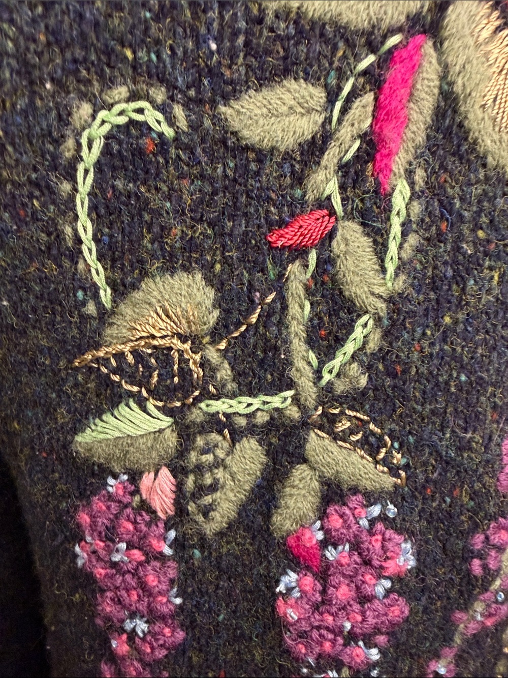 SUSAN BRISTOL LTD. Charcoal Hand Embroidered Floral Wool Blend Cardigan SIZE S - Picture 12 of 16